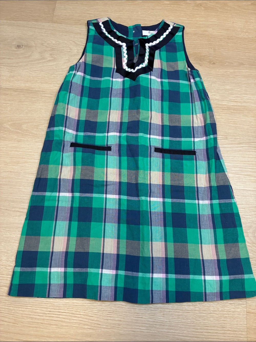 Brooks Brothers Sleeveless Girls Plaid Dress in Green & Navy